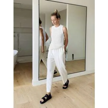 Famulily Women's White Summer Crochet Knit Tank Tops Sleeveless Hollow Out Knitted Top Round Neck Cami Shirts M