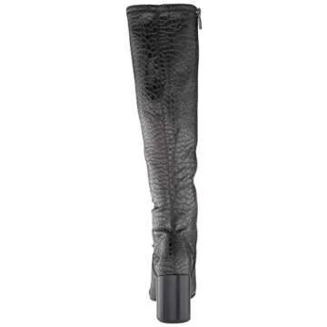 Franco Sarto Womens Tribute Knee High Heeled Boot Black Stretch Croco 8 M