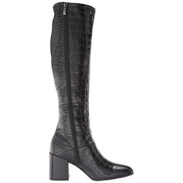 Franco Sarto Womens Tribute Knee High Heeled Boot Black Stretch Croco 8 M