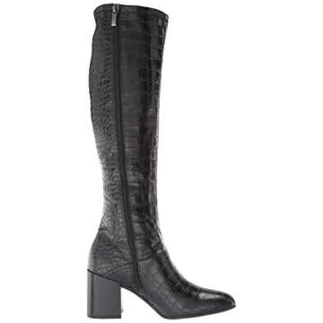 Franco Sarto Womens Tribute Knee High Heeled Boot Black Stretch Croco 8 M