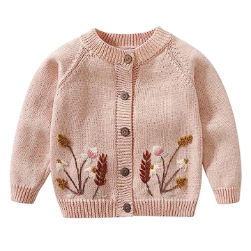 Lamgool Baby Girls Cardigan Sweater Knitted Cotton Handmade Toddler Outwear Coat for Spring Pink 3T