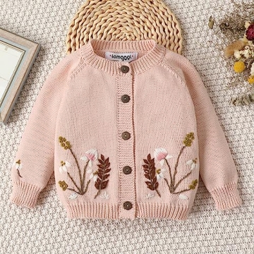Lamgool Baby Girls Cardigan Sweater - Hand-Embroidered Toddler Coat