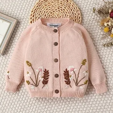 Lamgool Baby Girls Cardigan Sweater - Hand-Embroidered Toddler Coat