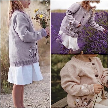 Lamgool Baby Girls Cardigan Sweater - Hand-Embroidered Toddler Coat