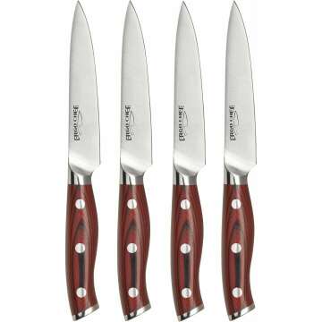 Ergo Chef Crimson Series Steak Knife Set - High Carbon German Steel, G10 Handle