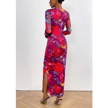 PRETTYGARDEN Women's Bodycon Maxi Dress Fall Spring Fashion Long Sleeve Floral Print Tight Fitted Pa...