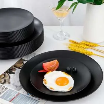 LIYH 32Pcs Black Plastic Durable Plates - Unbreakable and Reusable Plates - Microwave and Dishwasher Safe Lightweight Plates - Camping Plates Outdoor 16 Each