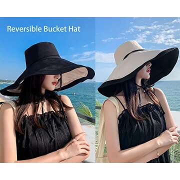 Packable Large Brim Sun Hat for Women - 6.7" Wide-Brim UV-Protection Women's-Sun-Beach-Hats with Str...