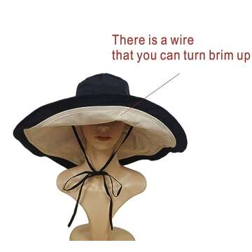 Packable Large Brim Sun Hat for Women - 6.7" Wide-Brim UV-Protection Women's-Sun-Beach-Hats with Strap Black