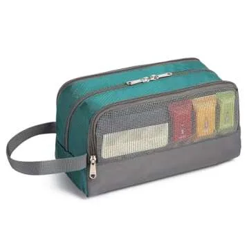 Yeiotsy Small Wash Bag, Ultra-thin Travel Shaving Kit Mesh Toiletry Bag Toiletry Organizer Dopp Bag for Outdoors (Emerald Green)