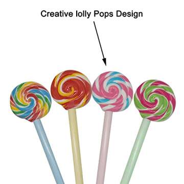 Maydahui 12 PCS Lollipops Pen Rainbow Swirl Spinning Shaped Rollerball Pens Black Gel Ink Multicolor Candy Design for Students Students Girls Valentine's Day