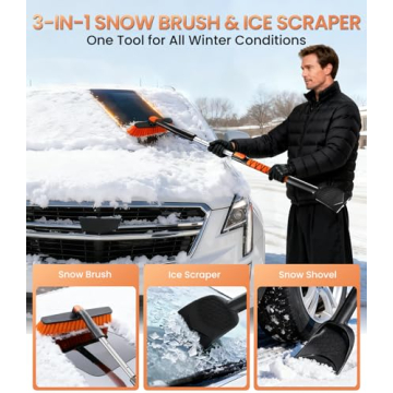 Zanch 2025 Upgrade Extendable 3-in-1 Car Snow Brush and Ice Scraper [45" Extendable Handle] with 360...