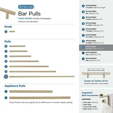 Amerock | Cabinet Pull | Golden Champagne | 18-7/8 inch (480 mm) Center to Center | Bar Pulls | 1 Pack | Drawer Pull | Drawer Handle | Cabinet Hardware