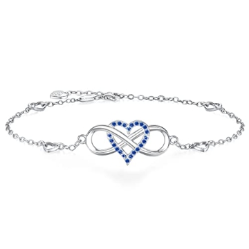 BlingGem Anklet for Women 925 Sterling Silver Cubic Zirconia Blue Infinity Heart Ankle Bracelet for ...
