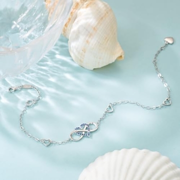 BlingGem Anklet for Women 925 Sterling Silver Cubic Zirconia Blue Infinity Heart Ankle Bracelet for Women Birthday Anniversary Wedding Jewellery Gift for Women