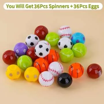 72 Pcs Prefilled Easter Eggs with Fidget Spinner Sports Balls Toy for Kids Boys Girls, Easter Basket Stuffers Egg Fillers Easter Egg Hunt Party Favors Classroom Prize (36 Eggs + 36 Spinners)
