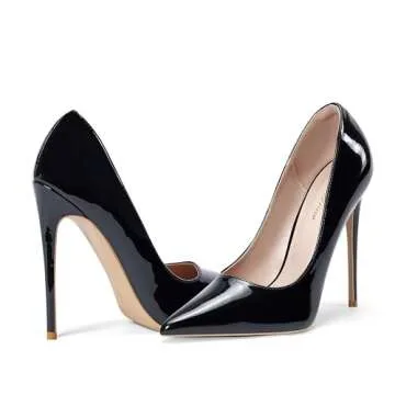 Elisabet Tang Women Pumps, Pointed Toe High Heel 4.7 inch/12cm Party Stiletto Heels Shoes Black 12