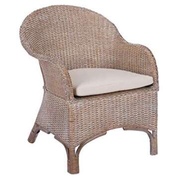 SAFAVIEH Home Antonia Coastal Grey White Wash Rattan Accent Chair with Cushion (ACH6504A)