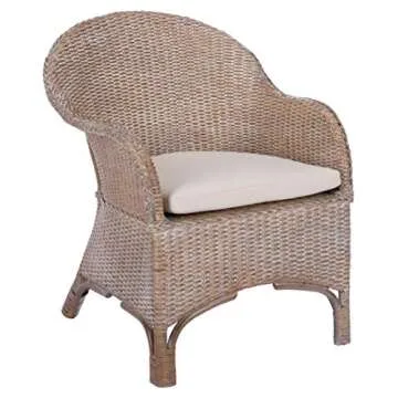 SAFAVIEH Home Antonia Coastal Grey White Wash Rattan Accent Chair with Cushion (ACH6504A)
