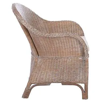 SAFAVIEH Home Antonia Coastal Grey White Wash Rattan Accent Chair with Cushion (ACH6504A)