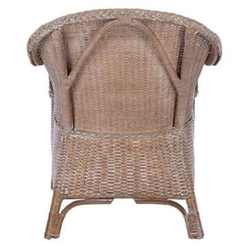 SAFAVIEH Home Antonia Coastal Grey White Wash Rattan Accent Chair with Cushion (ACH6504A)