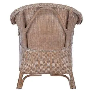 SAFAVIEH Home Antonia Coastal Grey White Wash Rattan Accent Chair with Cushion (ACH6504A)