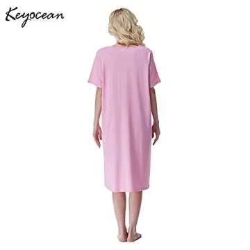 Keyocean Nightgowns for Women, Soft Cotton Comfy Lightweight Short Sleeves Ladies Nightdress for Sle...