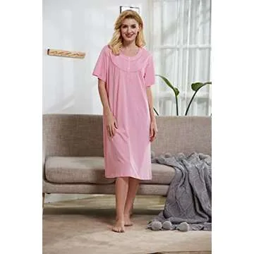 Keyocean Nightgowns for Women, Soft Cotton Comfy Lightweight Short Sleeves Ladies Nightdress for Sleeping, Pink, XX-Large (XXL)