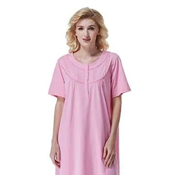 Keyocean Nightgowns for Women, Soft Cotton Comfy Lightweight Short Sleeves Ladies Nightdress for Sleeping, Pink, XX-Large (XXL)