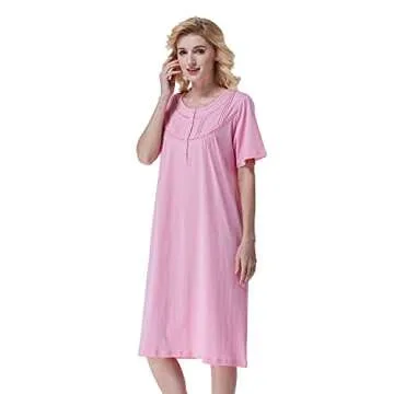 Keyocean Nightgowns for Women, Soft Cotton Comfy Lightweight Short Sleeves Ladies Nightdress for Sleeping, Pink, XX-Large (XXL)