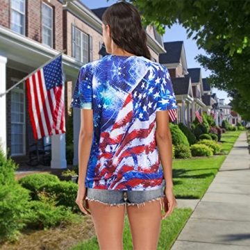 American Flag T-Shirt Women USA Star Stripes Fourth July Tee
