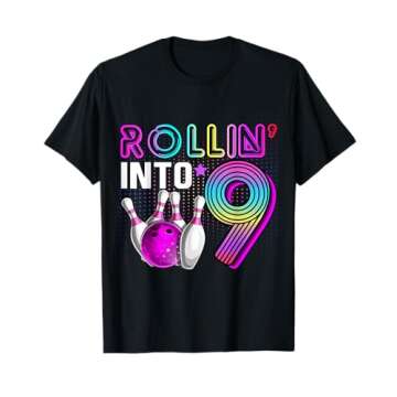 Rollin into 9 Girls Bowling Birthday Retro Shirt