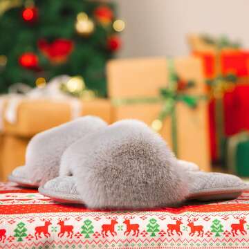 Fuzzy Faux Fur Memory Foam Slippers for Comfort