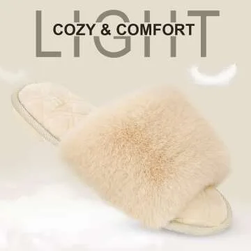 Fuzzy Faux Fur Memory Foam Slippers for Comfort