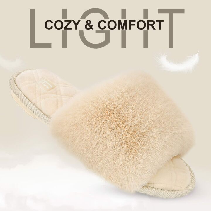 Fuzzy Faux Fur Memory Foam Slippers for Comfort