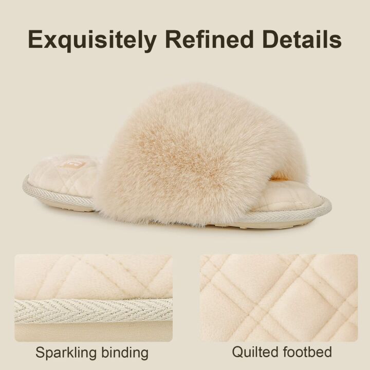 Fuzzy Faux Fur Memory Foam Slippers for Comfort
