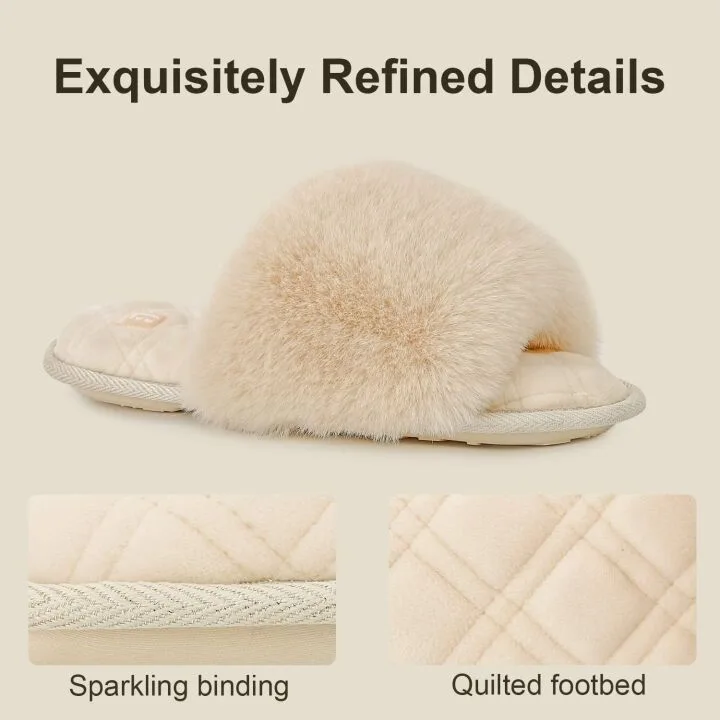 Fuzzy Faux Fur Memory Foam Slippers for Comfort