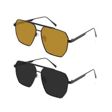 OCERAVE 2 Pack Classic Aviator Sunglasses Oversized Polarized Glasses with Metal Frame UV400 Protection Car Sunglasses for Women Men Daily using, Driving, Fishing（Yellow, Black）