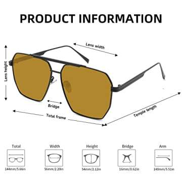 OCERAVE 2 Pack Classic Aviator Sunglasses Oversized Polarized Glasses with Metal Frame UV400 Protection Car Sunglasses for Women Men Daily using, Driving, Fishing（Yellow, Black）