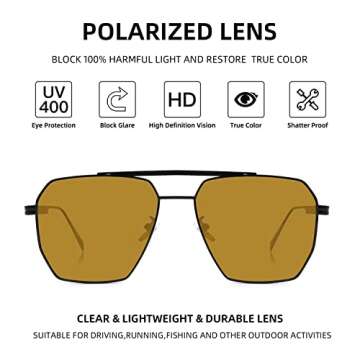 OCERAVE 2 Pack Classic Aviator Sunglasses Oversized Polarized Glasses with Metal Frame UV400 Protection Car Sunglasses for Women Men Daily using, Driving, Fishing（Yellow, Black）