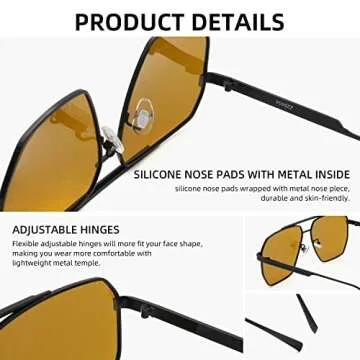 OCERAVE 2 Pack Classic Aviator Sunglasses Oversized Polarized Glasses with Metal Frame UV400 Protection Car Sunglasses for Women Men Daily using, Driving, Fishing（Yellow, Black）