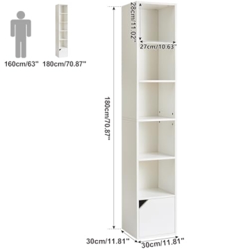 IBUYKE 6 Tier Tall Narrow Bookcase: Space-Saving Storage