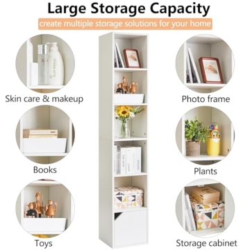 IBUYKE 6 Tier Tall Narrow Bookcase: Space-Saving Storage