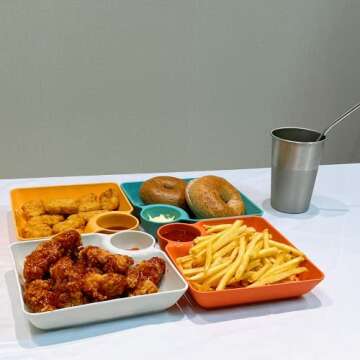 Chip and Dip Serving Platter Set, 4 Pcs Divided Party Trays 7.3'' x 6.7'' Snack Bowl Dishes for Entertaining, Wine Dine Appetizer Plates, Reusable Dumpling Plate with Sauce Holder for Buffet Parties