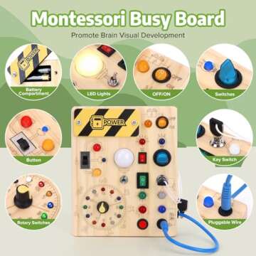 Grarain Busy Board with led Light,Baby Toys,Montessori Toys for 1+ Year Old, Wooden Toddler Toys, Sensory Travel Toys, Busy Board for Toddlers 2-4 (Busy Board Plus V2)