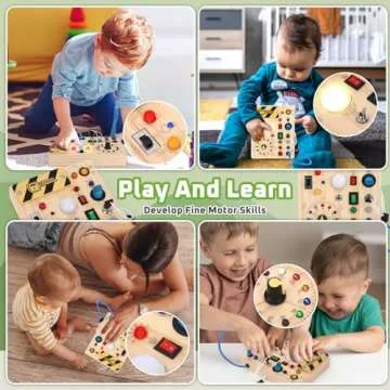 Grarain Busy Board with led Light,Baby Toys,Montessori Toys for 1+ Year Old, Wooden Toddler Toys, Sensory Travel Toys, Busy Board for Toddlers 2-4 (Busy Board Plus V2)