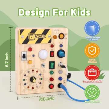 Grarain Busy Board with led Light,Baby Toys,Montessori Toys for 1+ Year Old, Wooden Toddler Toys, Sensory Travel Toys, Busy Board for Toddlers 2-4 (Busy Board Plus V2)