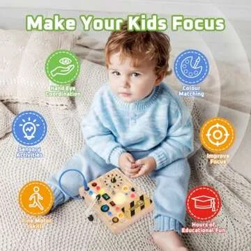 Grarain Busy Board with led Light,Baby Toys,Montessori Toys for 1+ Year Old, Wooden Toddler Toys, Sensory Travel Toys, Busy Board for Toddlers 2-4 (Busy Board Plus V2)