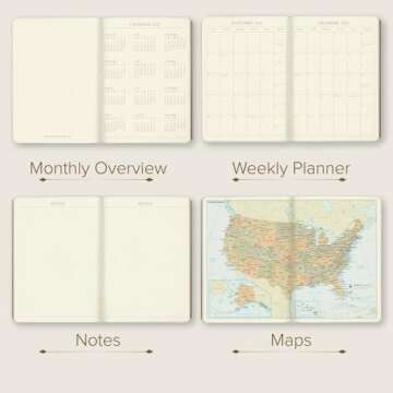 Gallery Leather Desk Weekly Monthly Planner 2025, Elegantly Bound Calendar Planner and Notebook with Stylish Gold-Gilded Page Edges, 12 Months - Camden Red - 8 x 5.5 "