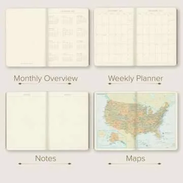 Gallery Leather Desk Weekly Monthly Planner 2025, Elegantly Bound Calendar Planner and Notebook with Stylish Gold-Gilded Page Edges, 12 Months - Camden Red - 8 x 5.5 "